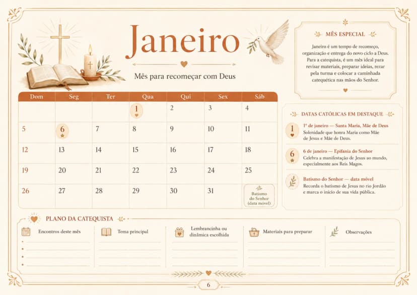 Calendário Catequético - conteúdo